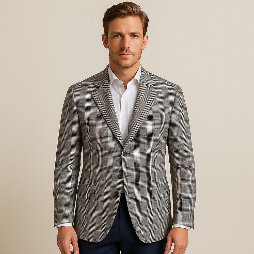 Carroll & Company 100% Cashmere Blazer Jacket Plaid gray 41R